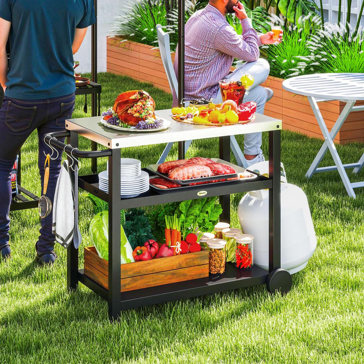 GRILLWAGEN 3-Etagen Kohlegrau - Dunkelgrau, Metall (50/81/102cm) - Outsunny