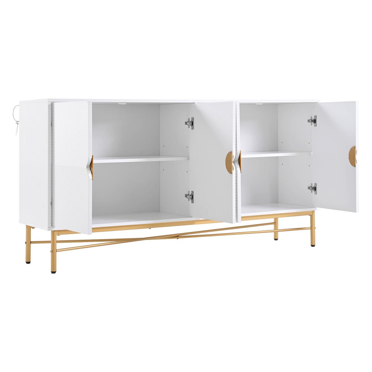 SIDEBOARD weiß & gold, erhabene textur & 4 türen - Weiß, Holzwerkstoff (160/82/40cm) - Urban Meuble