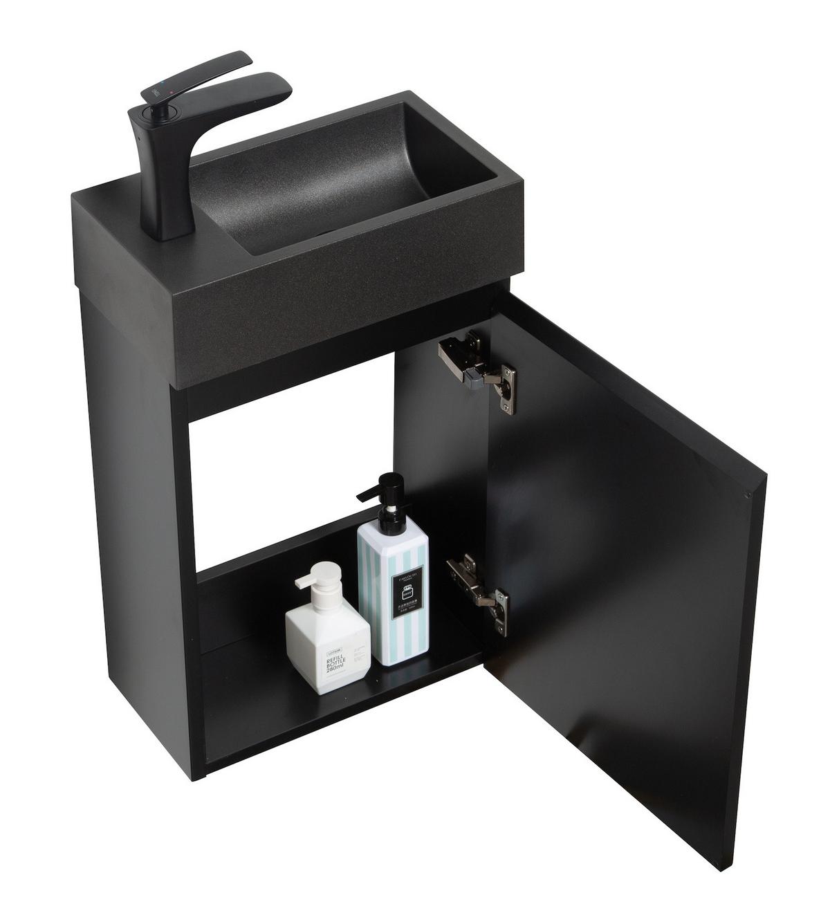 GÄSTE-WC-MÖBELSET Angela 2 Teile Schwarz Matt - Schwarze Waschbecken - 40 x 22 x 64 cm - Schwarz, Holz (40/52/22cm) - Badplaats