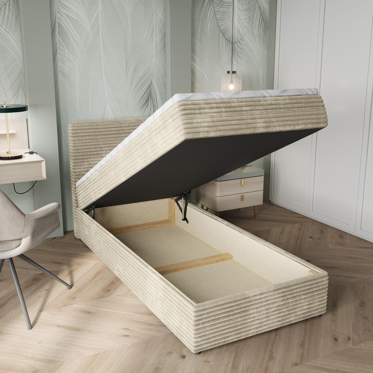 BOXBETT PISA 80 80x200 cm mit Matratze und Topper, H2+H3 - Creme - Creme, Holz (80/200cm) - MASSENO