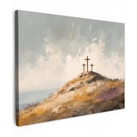 LEINWANDBILD Hügel - Abstrakt - Christentum - Kreuz Wandbilder 80x60 cm - Hellgrau, Textil (80/60cm) - MuchoWow