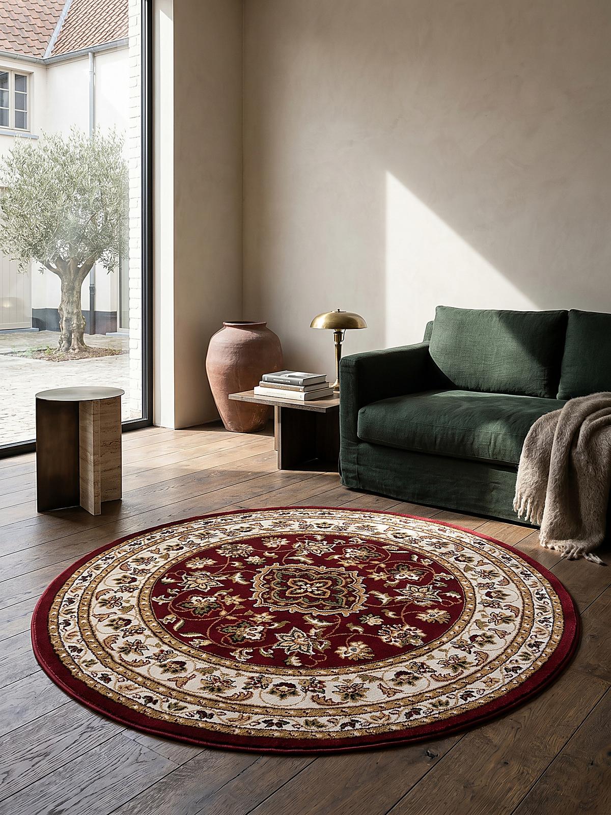 TEPPICH GLAZERT, klassisch-floral, Rot, Ø 133 cm - Rot, Textil (133/133cm) - KADIMA DESIGN