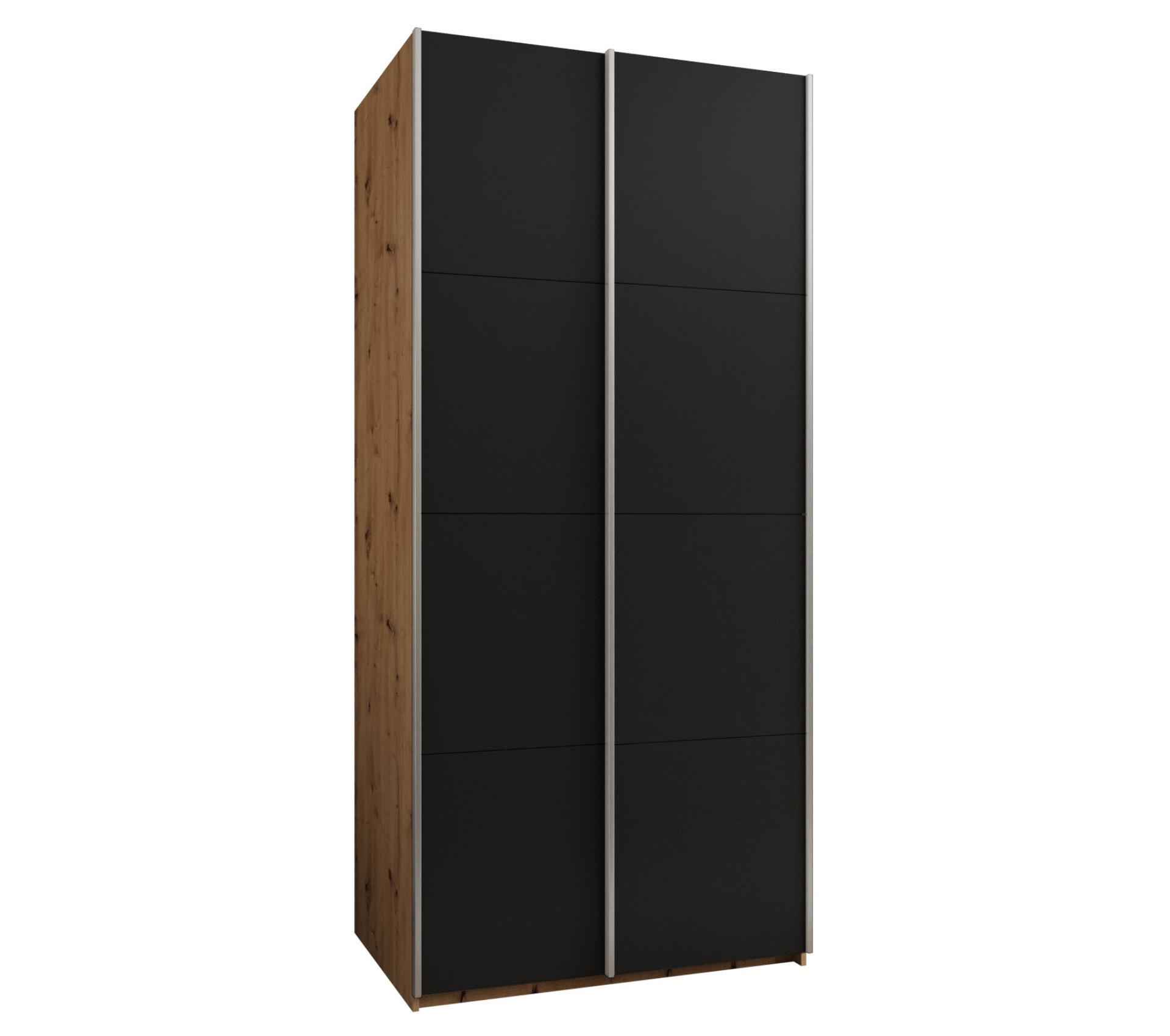 SCHWEBETÜRENSCHRANK 245,5/110/64 2-türig - Silberfarben/Schwarz, Holz/Metall (110/245/64cm) - Abiks Möbel