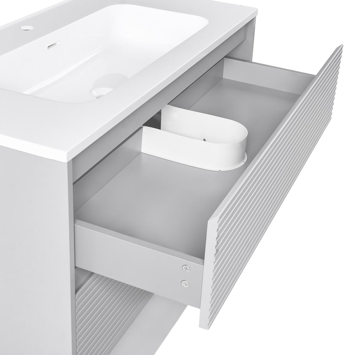 WASCHBECKENUNTERSCHRANK wandmontiertk mit Waschbecken Grau Bahia - Hellgrau, Holzwerkstoff (100/55/110cm) - Beliani