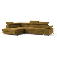 ECKSOFA FAVIEN L-S Gelb Velours-Stoff mit Schlaffunktion - Gelb, Holz (257/190cm) - MASSENO