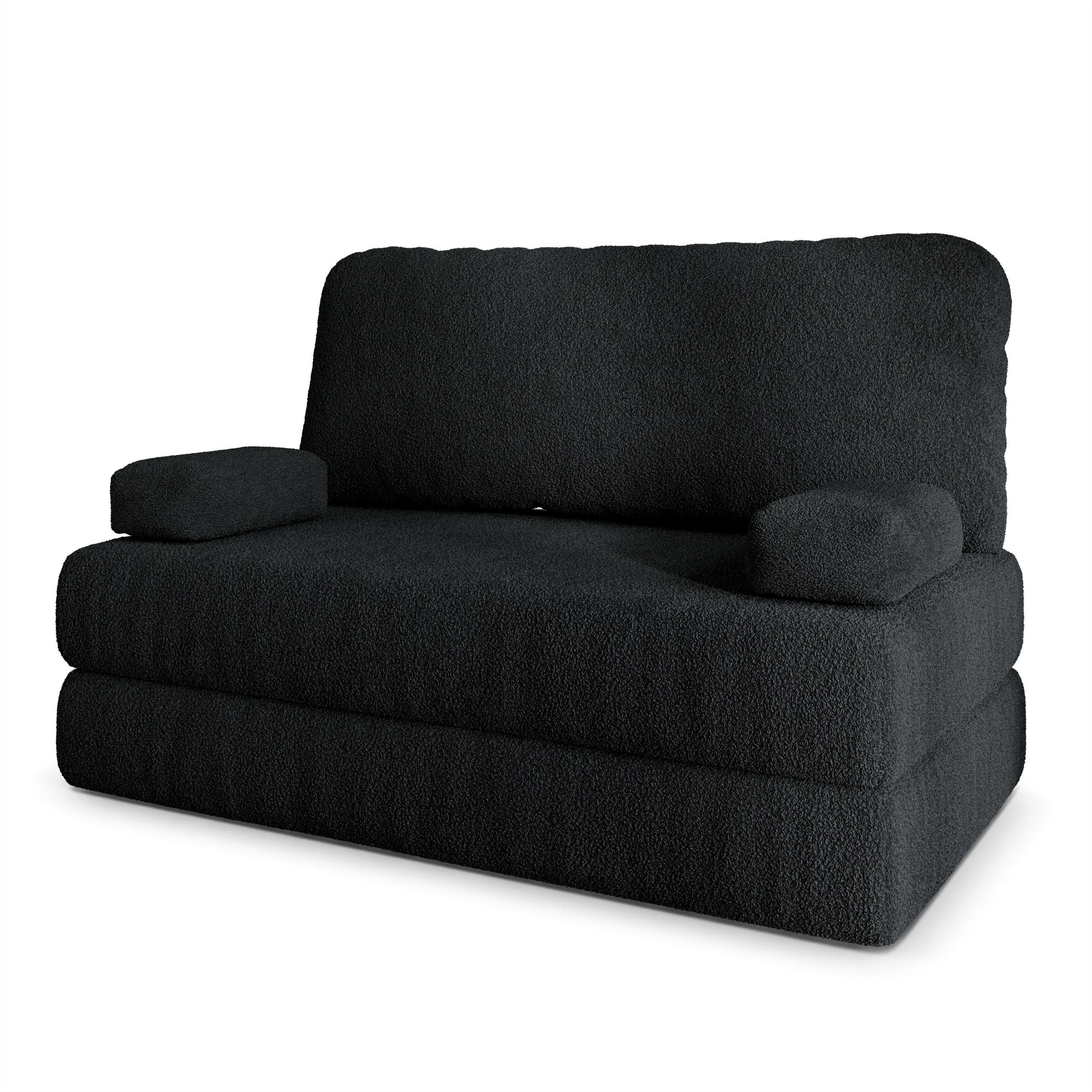 BETTSOFA KESTE aus Schaumstoff Bucle-Stoff Schwarz Schlaffunktion - Schwarz, Textil (140/86/60cm) - MASSENO