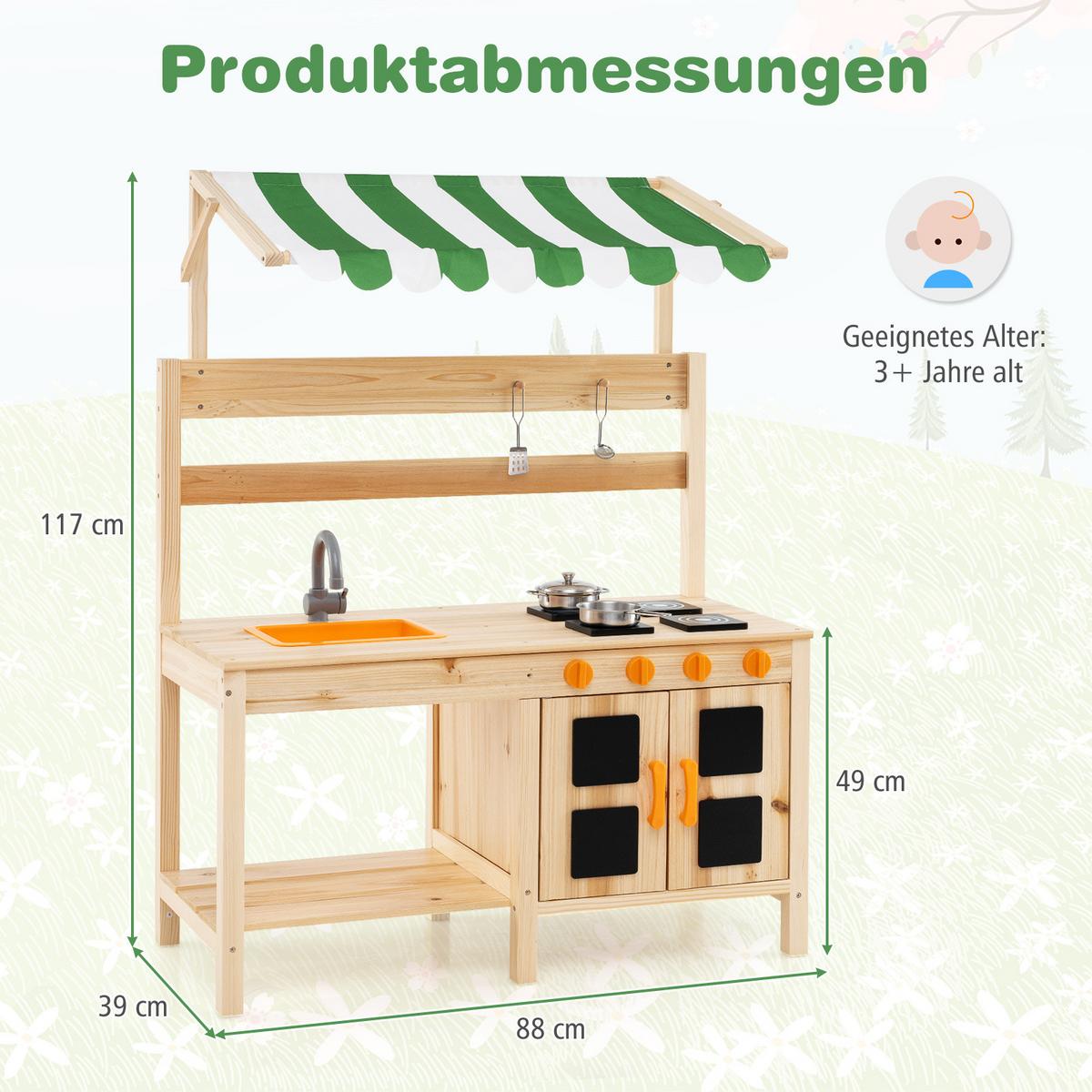 KINDERKÜCHE Outdoor Natur - Naturfarben, Holz (39/88/117cm) - COSTWAY