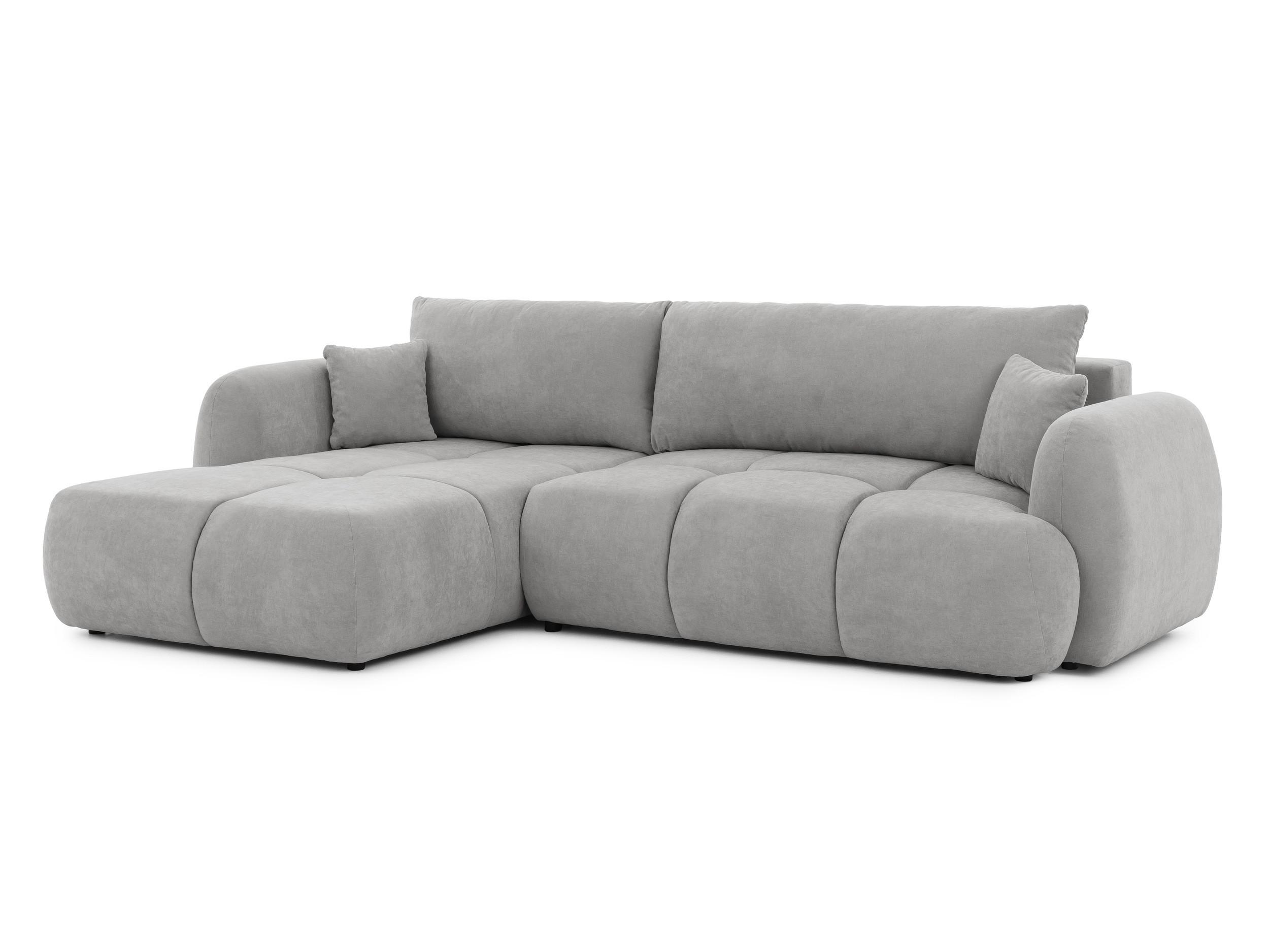 ECKSOFA Loretto aus natürlichem Grau Webstoff mit Schlaffunktion, Bettkasten und tiefen Steppungen in Bubble-Optik - Schwarz/Grau, Holz/Kunststoff (180/275cm) - S-Style