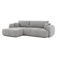 ECKSOFA Loretto aus natürlichem Grau Webstoff mit Schlaffunktion, Bettkasten und tiefen Steppungen in Bubble-Optik - Schwarz/Grau, Holz/Kunststoff (180/275cm) - S-Style