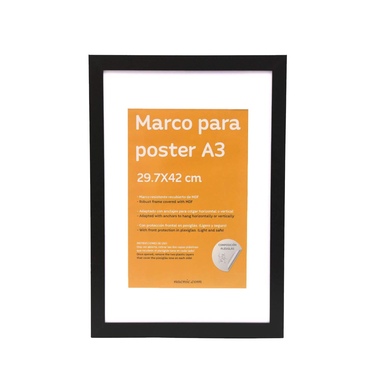 RAHMEN aus MDF und Acrylglas Schutz und Aussteller für Fotografien, Bilder, Poster, Gemälde, Dekoration für Haus Farbe Schwarz A3 - Schwarz, Holz (29.7/3cm) - Nacnic