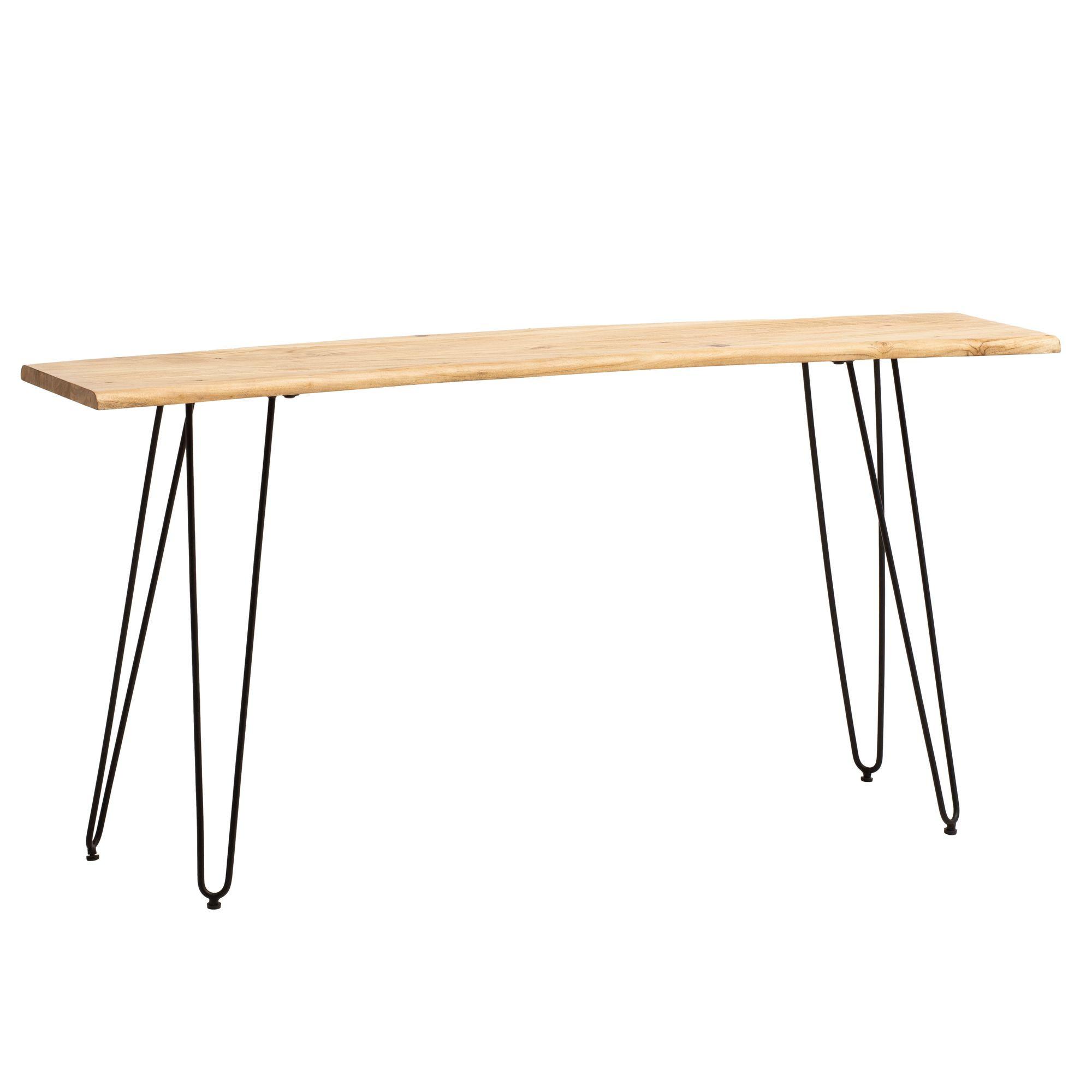 SCHREIBTISCH – Massivholz/Metall, 150x36x75 cm, Baumkante, Haarnadelbeine - Schwarz/Akaziefarben, Holz/Metall (36/150/75cm) - KADIMA DESIGN