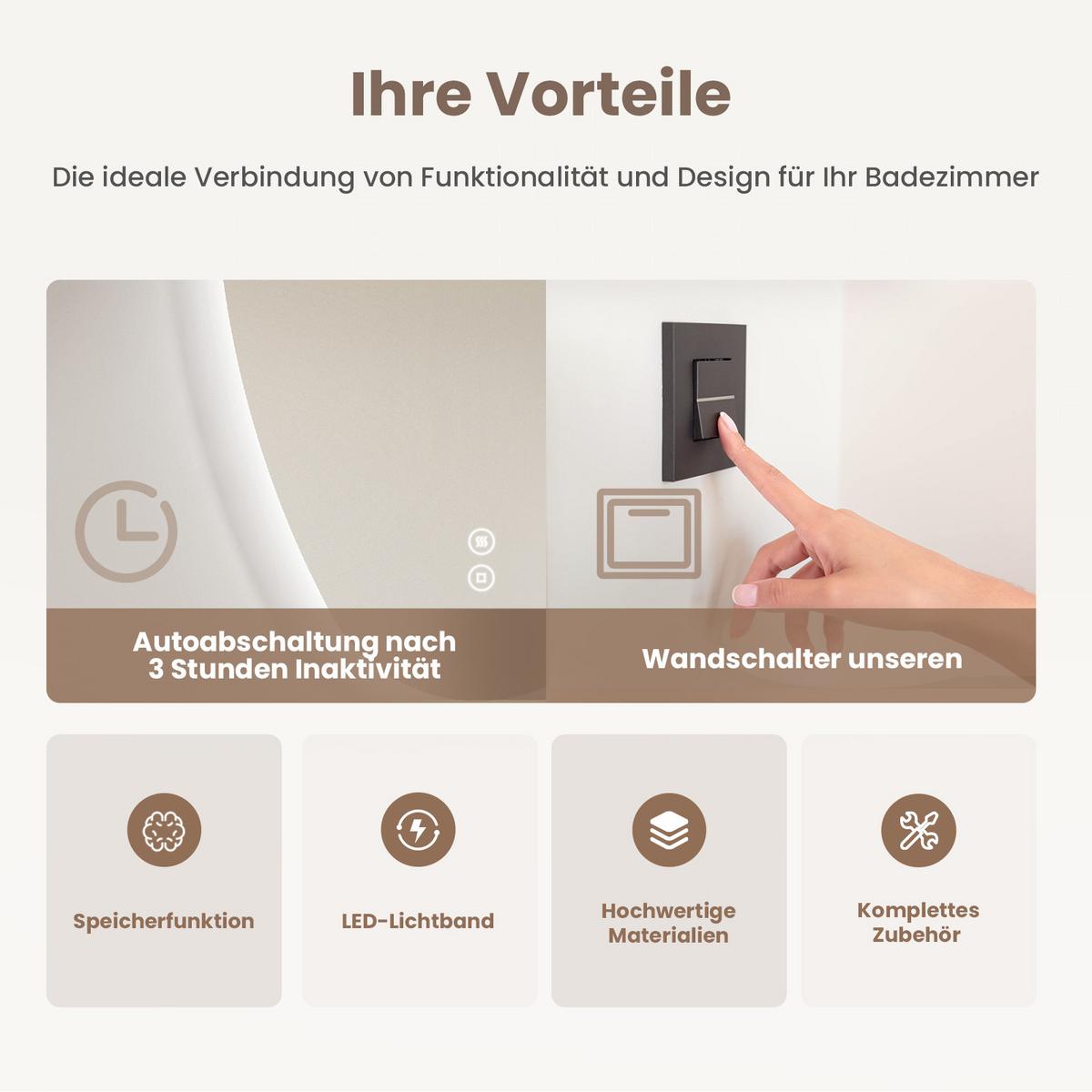 BADSPIEGEL mit Touch-Schalter, Dimmbar 80/60 cm - Transparent, Glas (60/80/3cm) - EMKE