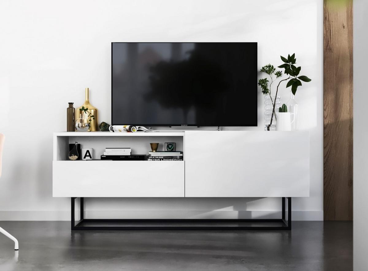 TV-SCHRANK Enjoy Weiß matt mit Metallrahmen Schublade 120 cm - Schwarz/Weiß, Holzwerkstoff/Metall (120/46/35cm) - Meble Lindner