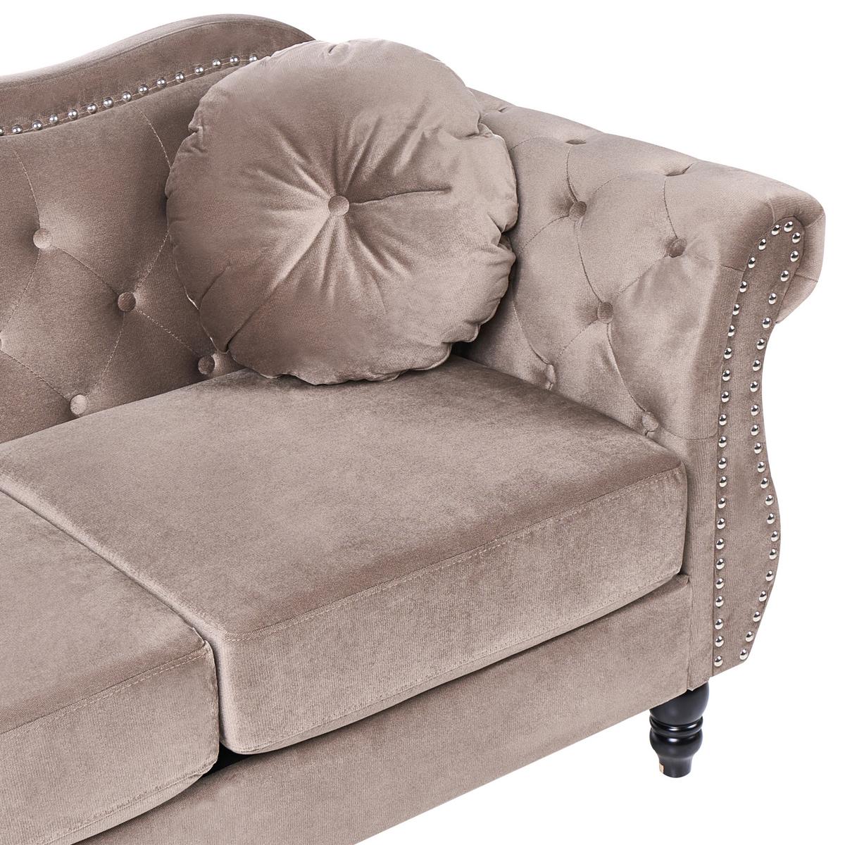 3-SITZER-SOFA Samtstoff Taupe Skien - Taupe, Textil (204/86/78cm) - Beliani
