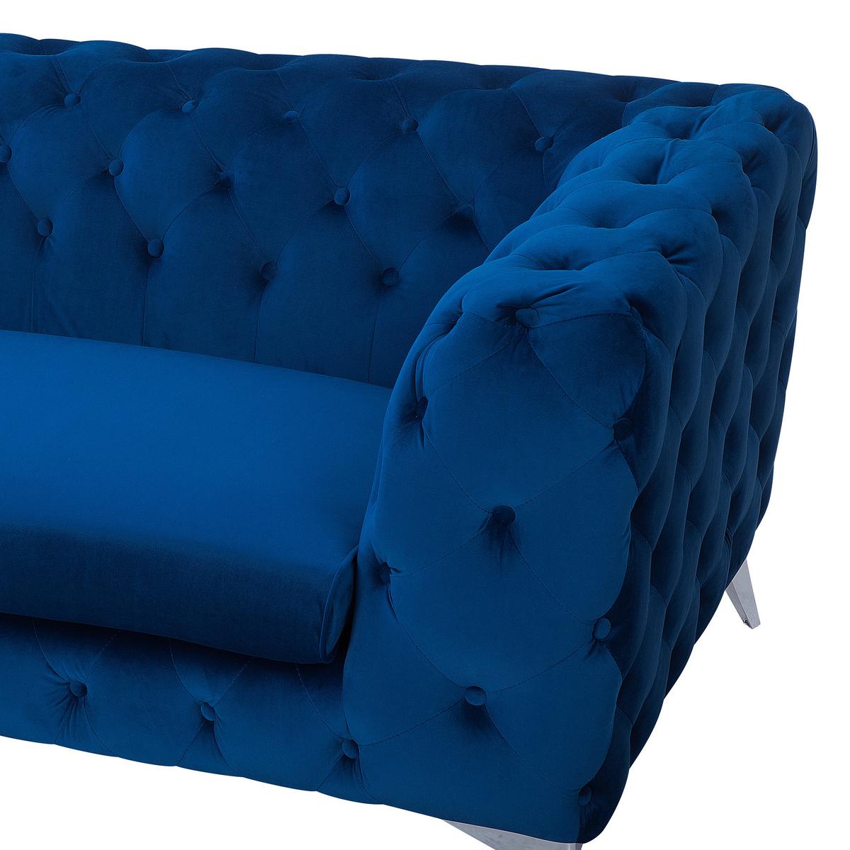 3-SITZER-SOFA Samtstoff Dunkelblau Sotra - Hellblau, Textil (224/70/85cm) - Beliani