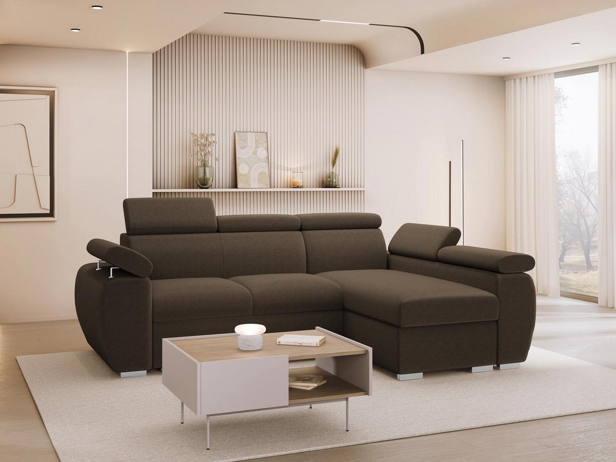 ECKSOFA Boston Mini, Seite: Rechts - 2R+LC - Chromfarben/Braun, Holz/Textil (255/170cm) - MIRJAN24