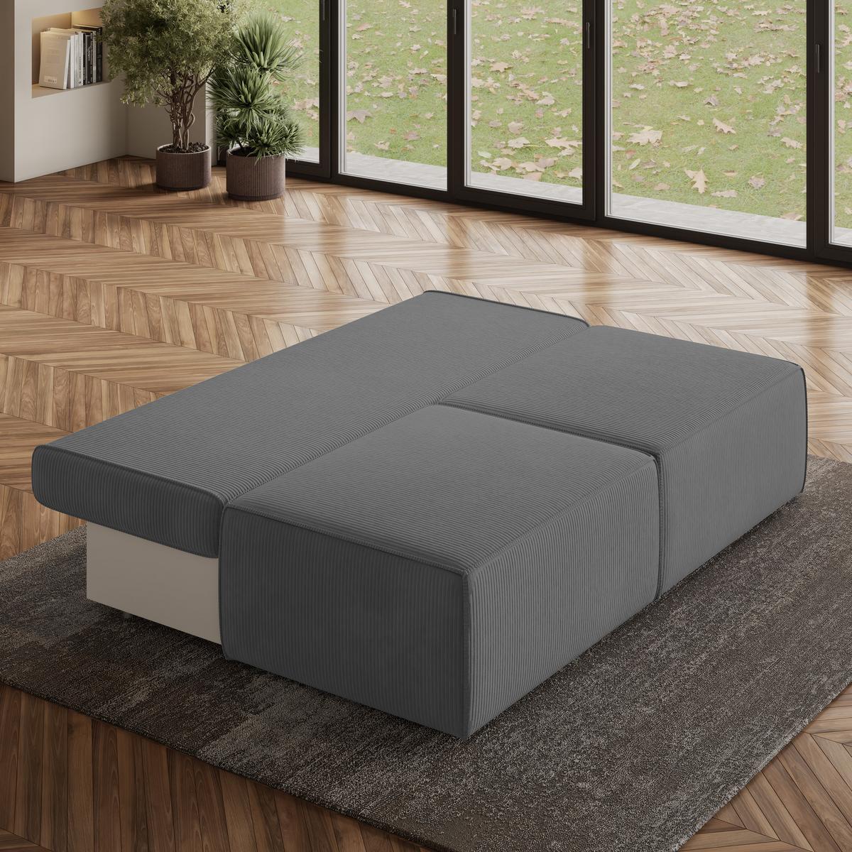 ECKSOFA VARNA P Grau Kordstoff mit Schlaffunktion - Grau, Holz/Kunststoff (196/158cm) - MASSENO