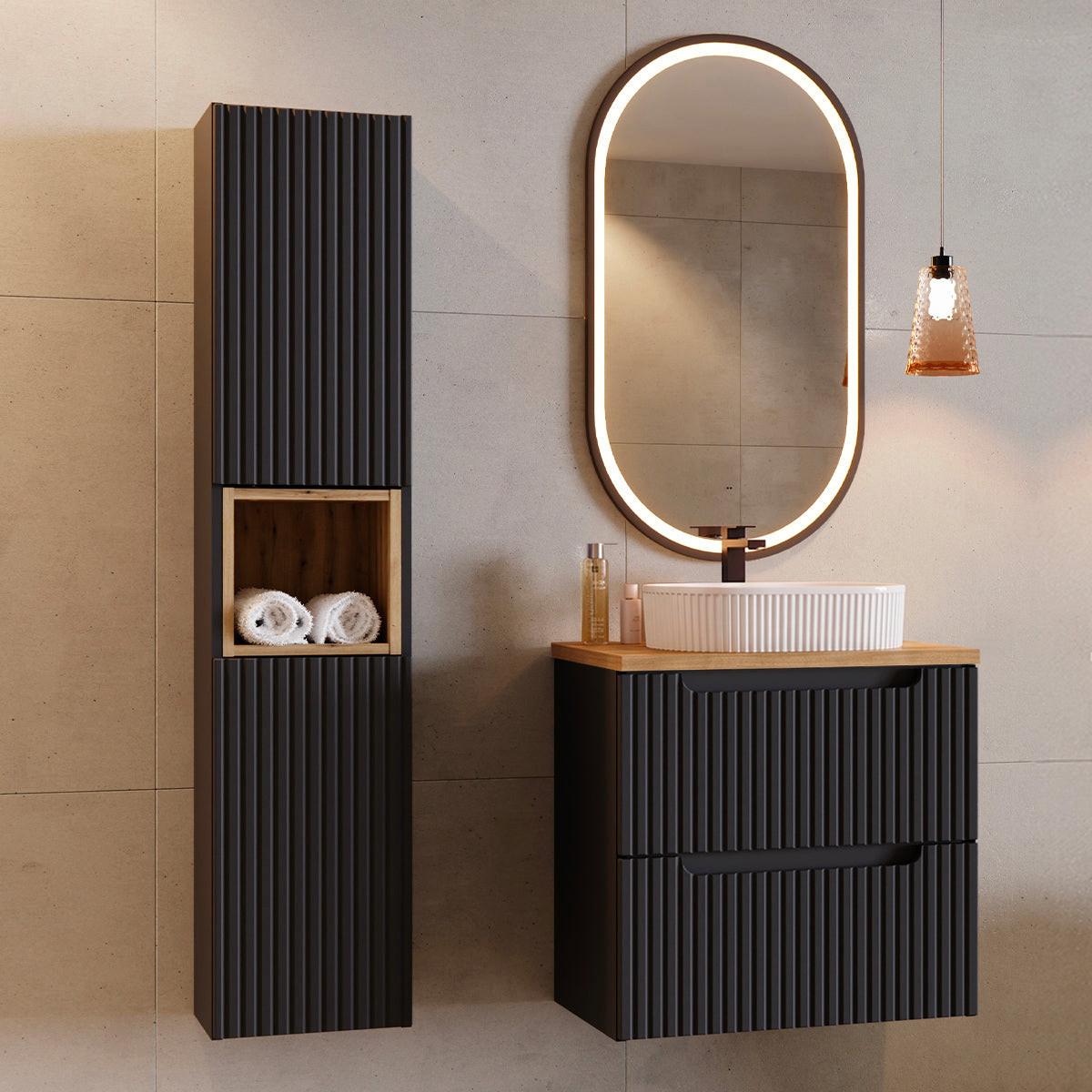 BADMÖBEL 60.4cm Riva 2er-Set Schwarz und Holz - Schwarz, Holzwerkstoff (60.4/59/40cm) - Petits-meubles