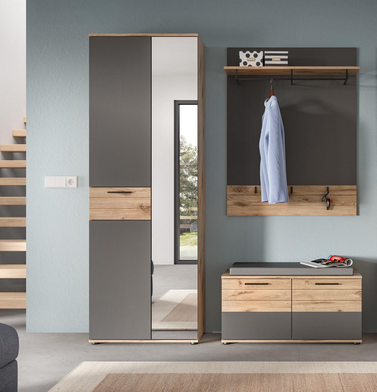 GARDEROBENPANEEL Eiche, grau 90 cm mit Kleiderhaken - Eichefarben, Holzwerkstoff (90/117/25cm) - Inn.Furn