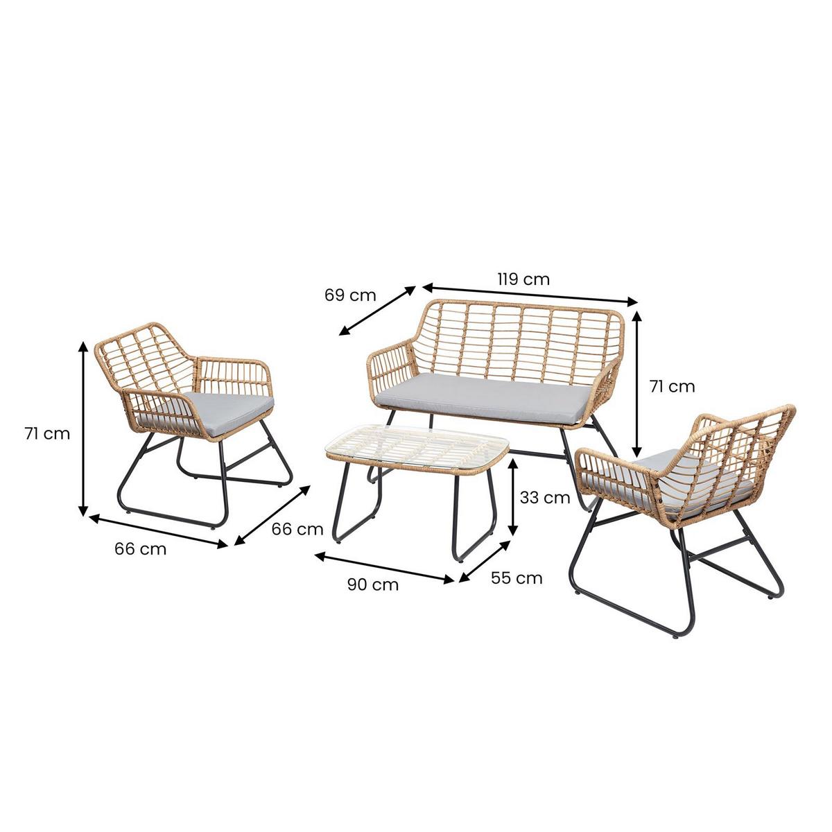 GARTENLOUNGE RIVIERA 4er Set braun, grau, schwarz - Braun/Grau, Metall - IDIMEX