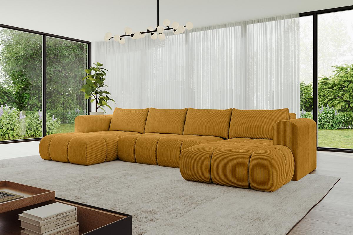 WOHNLANDSCHAFT CLOUD-U 405x185x90 Senfgelb Cord - Currygelb, Holzwerkstoff/Kunststoff (405/90/185cm) - ALTDECOR