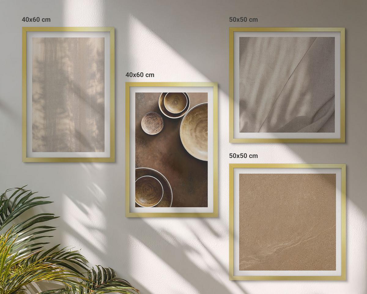 BILDER SET 4er Set - 50x50 cm & 40x60 cm Goldrahmen - Strukturen, Texturen, Minimalismus - Goldfarben, Kunststoff (50/50cm) - TULUP