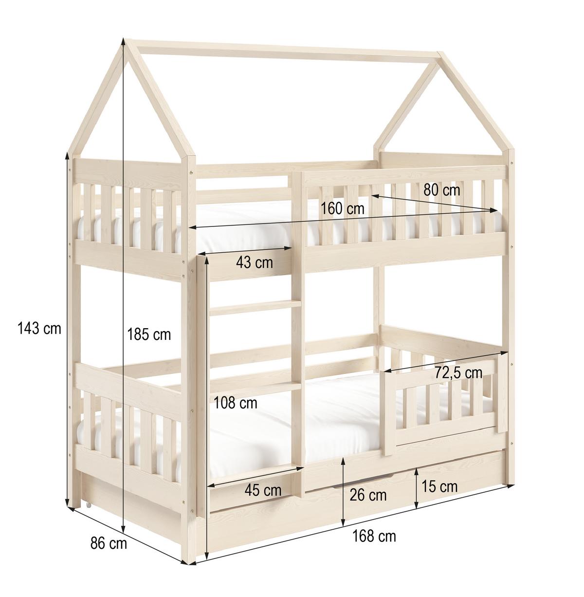 ETAGENBETT ELENA mit Bettkasten 80x160 cm Weiß - Weiß, Holz (80/160cm) - MASSENO
