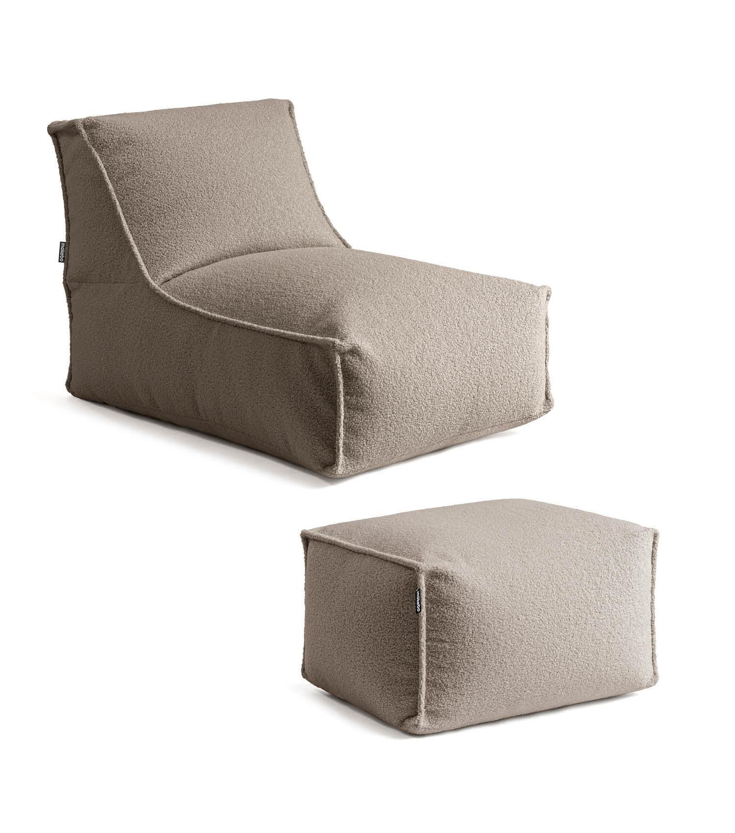 SITZSACK Bouclé Doze mit Hocker - Taupe, Textil (155/65/65cm) - Mokebo