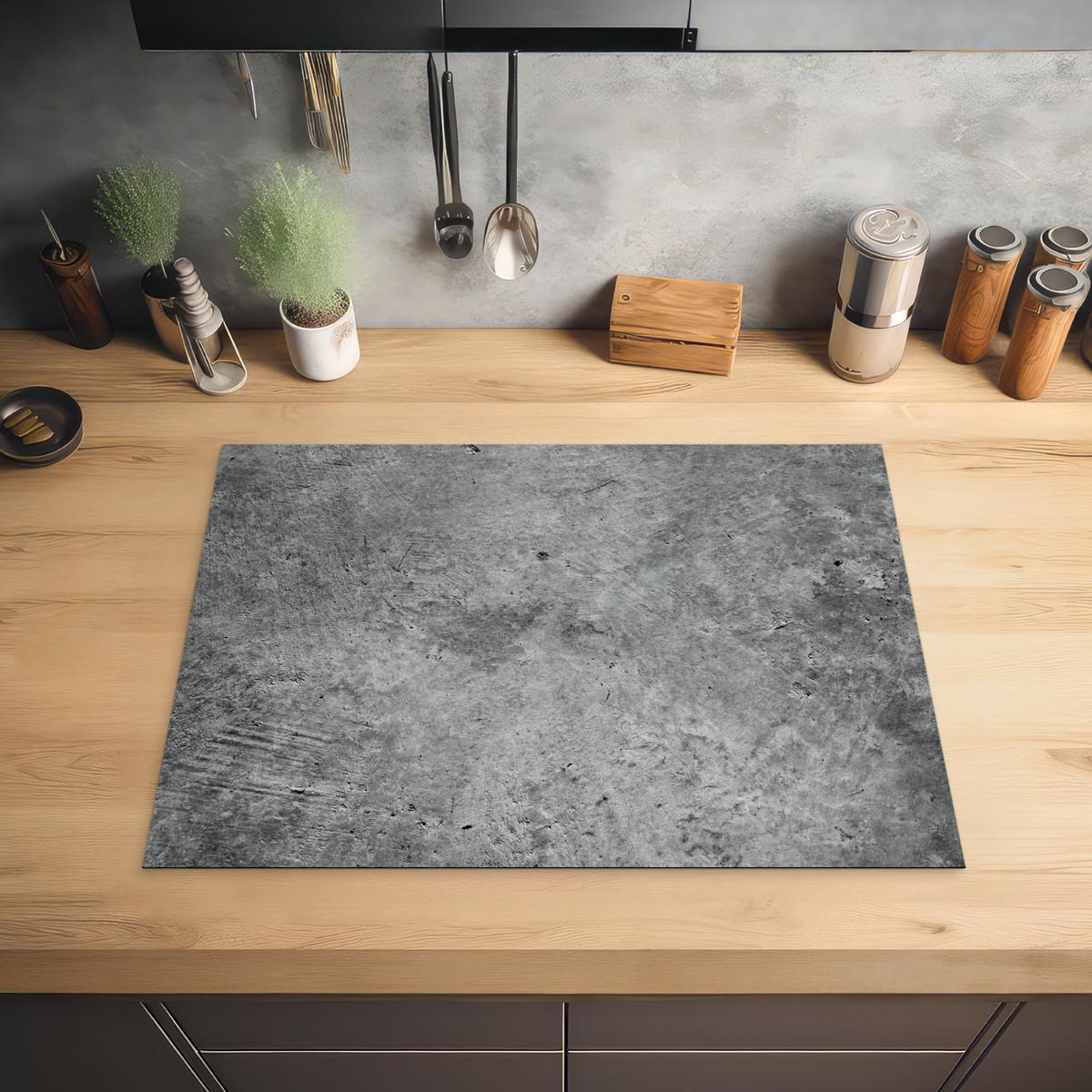 HERDABDECKPLATTE Beton - Schiefer - Grau -Betonstruktur Herdabdeckung Induktionsfeld 70x52 cm - Grau, Kunststoff (70/52/0.2cm) - MuchoWow