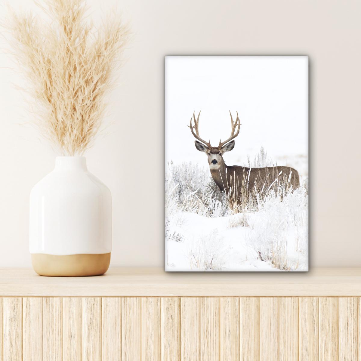 LEINWANDBILD Hirsche - Winter - Schnee - Tiere - Jahreszeiten - Weiß Deko Wohnzimmer 20x30 cm - Hellbraun, Textil (20/30cm) - MuchoWow