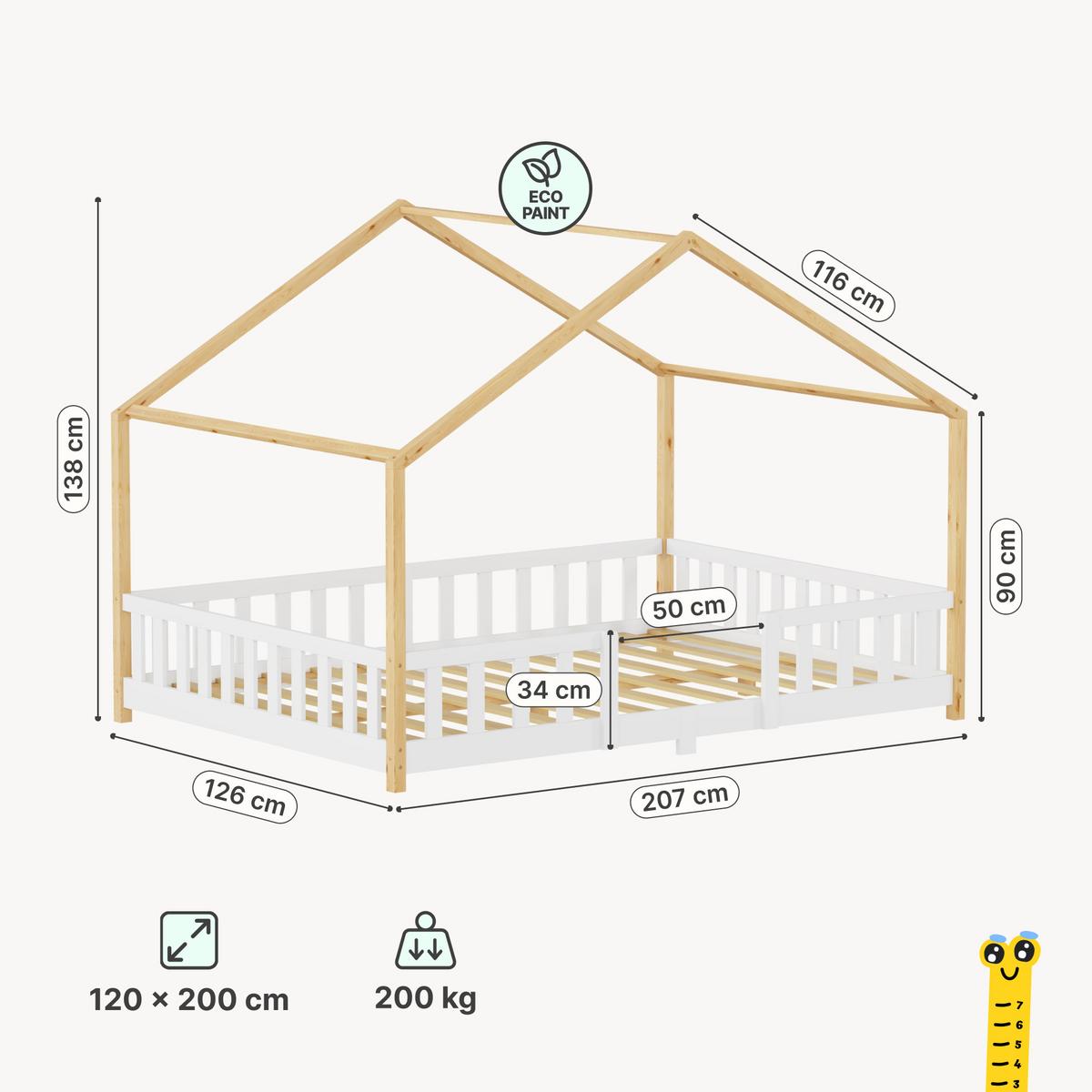 HAUSBETT Treviolo - Weiß/Naturfarben, Holz (120/200cm) - [en.casa]
