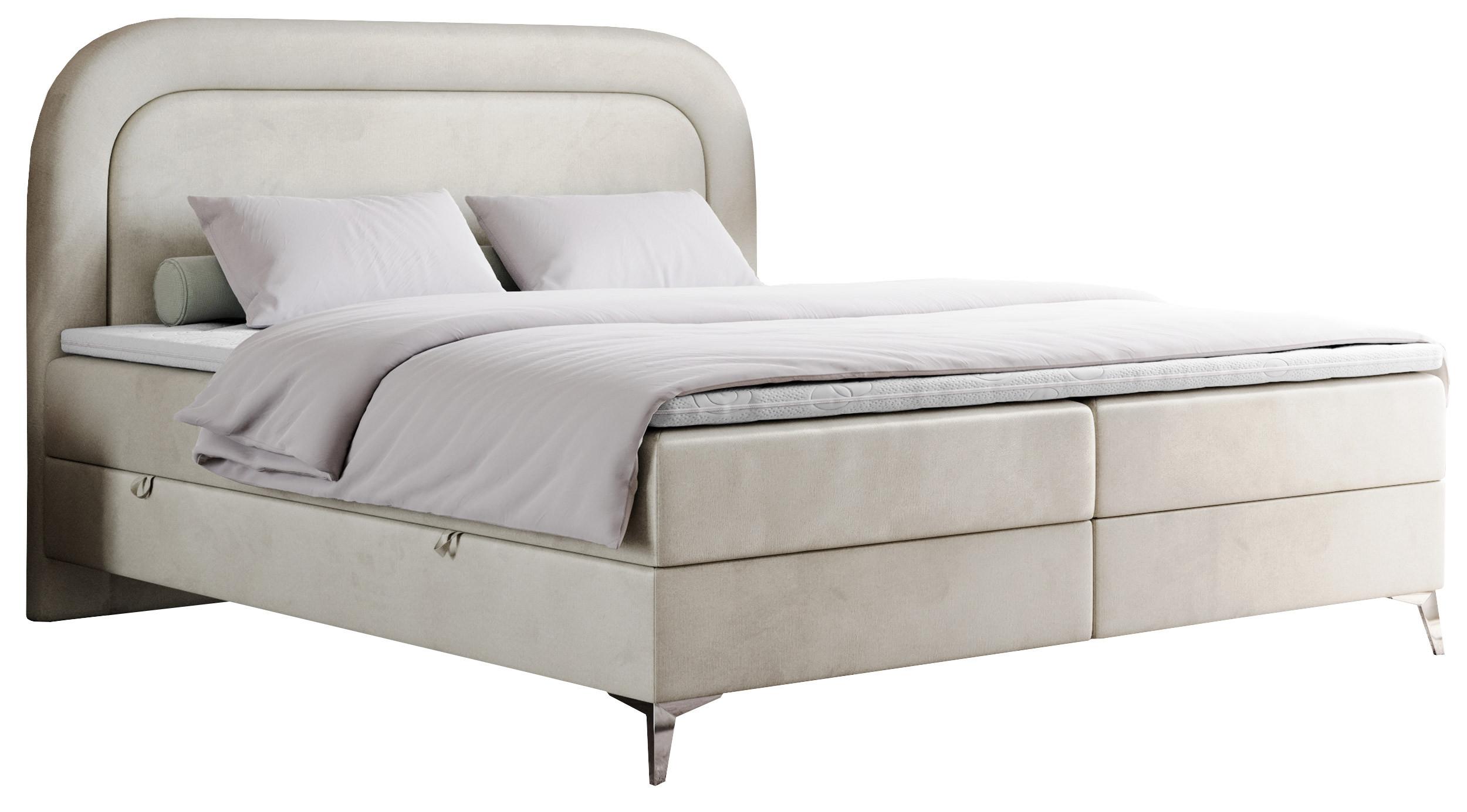 BOXBETT EIRA 180/200 Beige Velvet - H4 - Beige/Silberfarben, Holz/Textil (180/200cm) - MKS