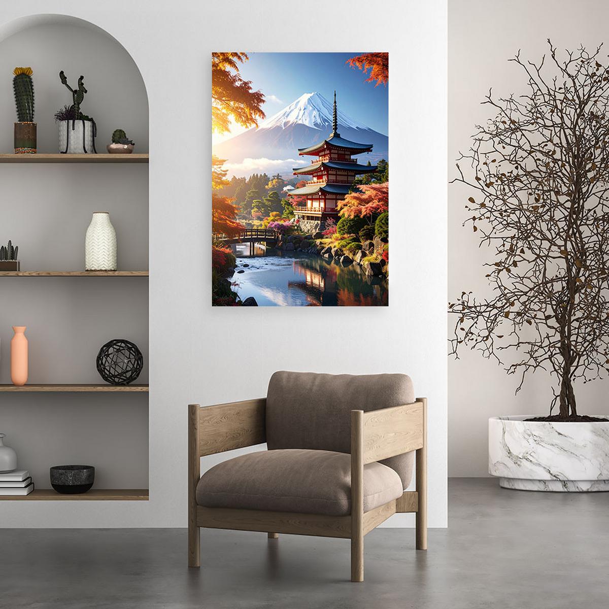 BILDER, Berg Fuji japanische Landschaft Natur - Multicolor, Textil (70/100cm) - Feeby
