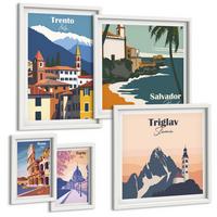 BILDER SET 5er Set - 50x50 cm & 20x30 cm & 40x60 cm Weißer Rahmen - Blicke auf berühmte Orte am Meer - Weiß, Kunststoff (40/60cm) - TULUP