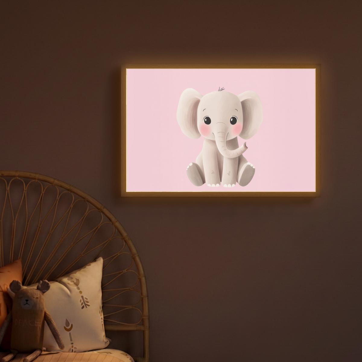 WANDLEUCHTE MIT AKKU Elefant - Baby - Rosa - Cartoon 60x40 cm - Hellrosa, Holzwerkstoff (60/40/8cm) - OnlyWow