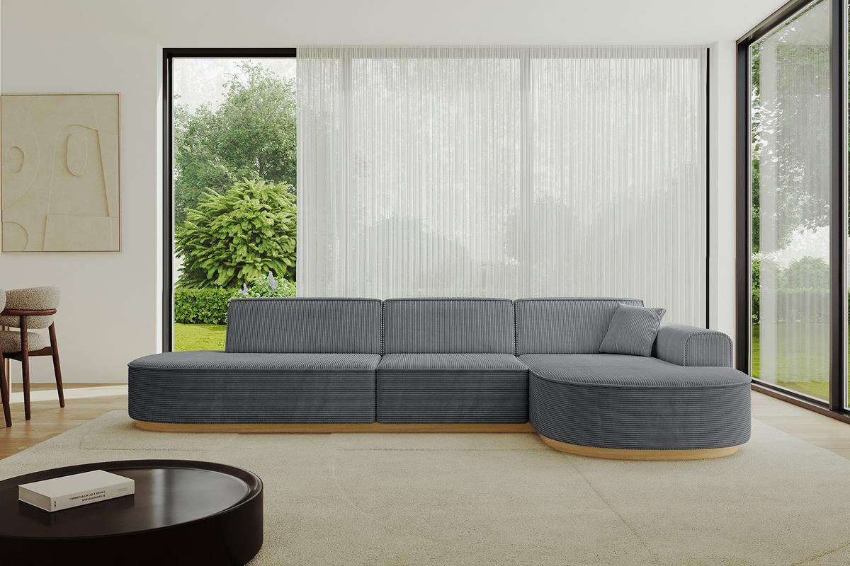 ECKSOFA Ottomane Rechts MARI-L2-v2 - 328x171x83 cm Dunkelgrau Cord - Dunkelgrau, Holzwerkstoff/Textil (171/328cm) - ALTDECOR