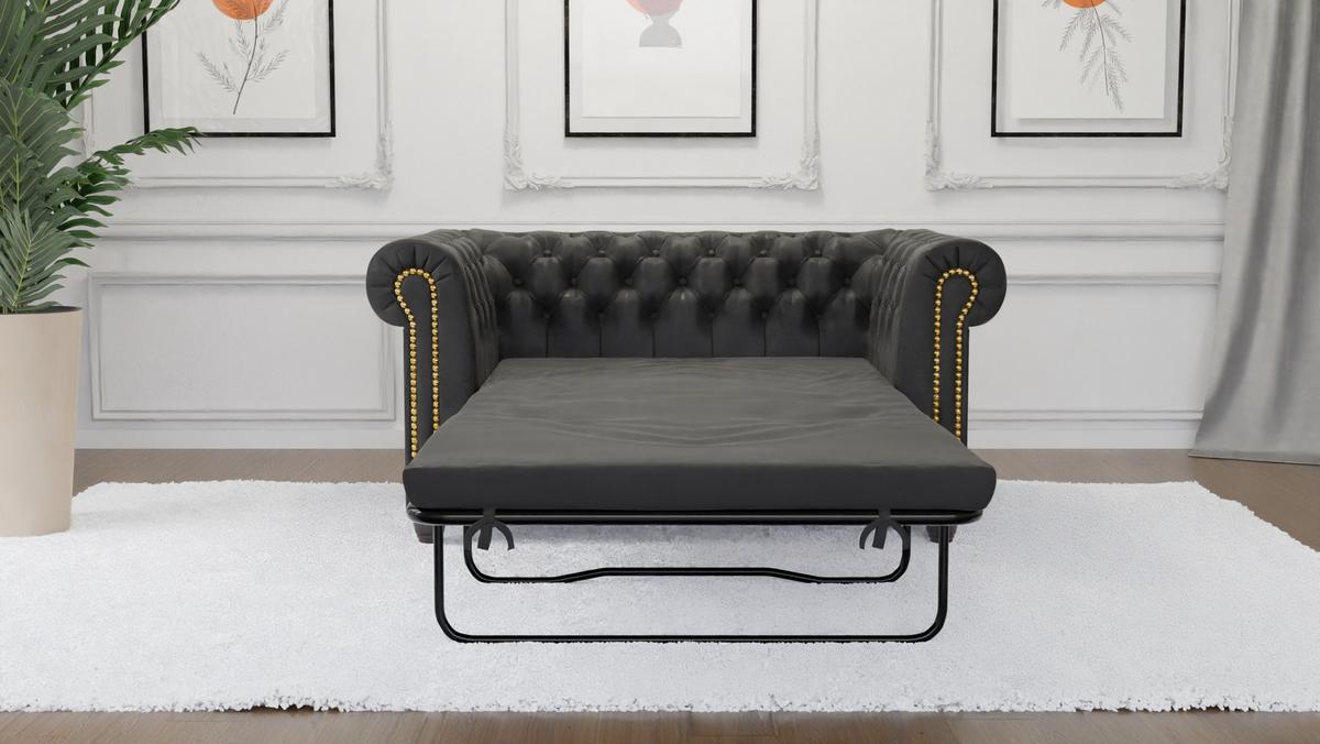 CHESTERFIELD-SOFA 2-sitzer mit Schlaffunktion Flux Anthrazit Microfaser Vintageoptik - Anthrazit/Braun, Holz/Textil (148/72/86cm) - S-Style Möbel