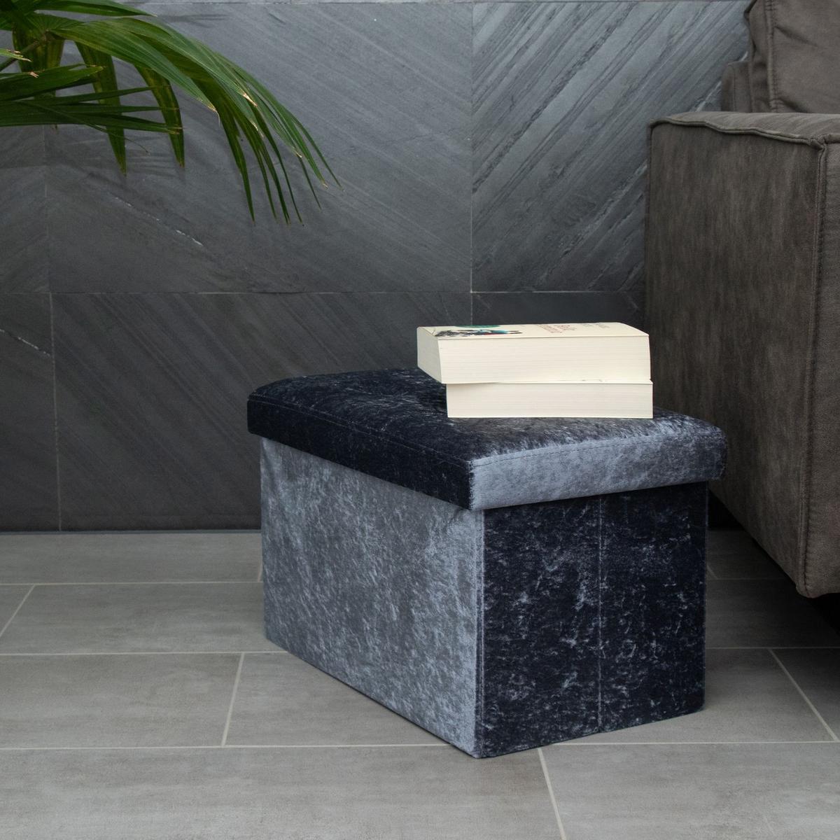 SITZBANK Faltbar mit Samtbezug 49/30/30 cm (Grau) - Grau, Karton (30/30/49cm) - Intirilife