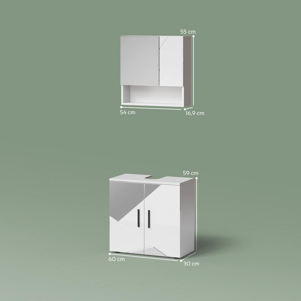BADMÖBEL-SET Ronco Weiß Hochglanz mit Einsätzen 2 Teile, Unterschrank 60 cm - Weiß Hochglanz, Holzwerkstoff (60/60/59cm) - Livinity®