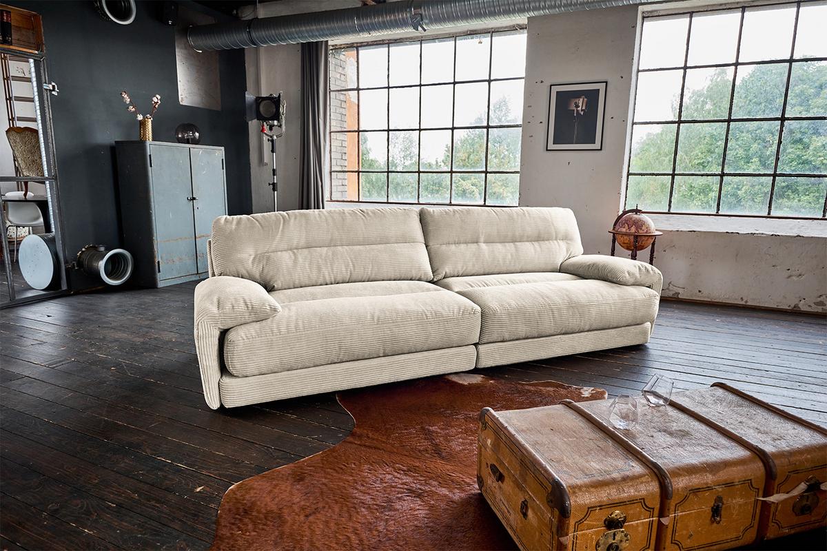 SOFA CINE Cremeweiß Cord - Creme/Schwarz, Kunststoff/Textil (284/84/106cm) - KAWOLA