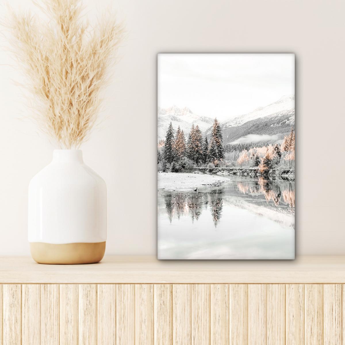 LEINWANDBILD Natur - Winter - Bäume - Berge - Schnee Deko Wohnzimmer 20x30 cm - Weiß Hochglanz, Textil (20/30cm) - MuchoWow