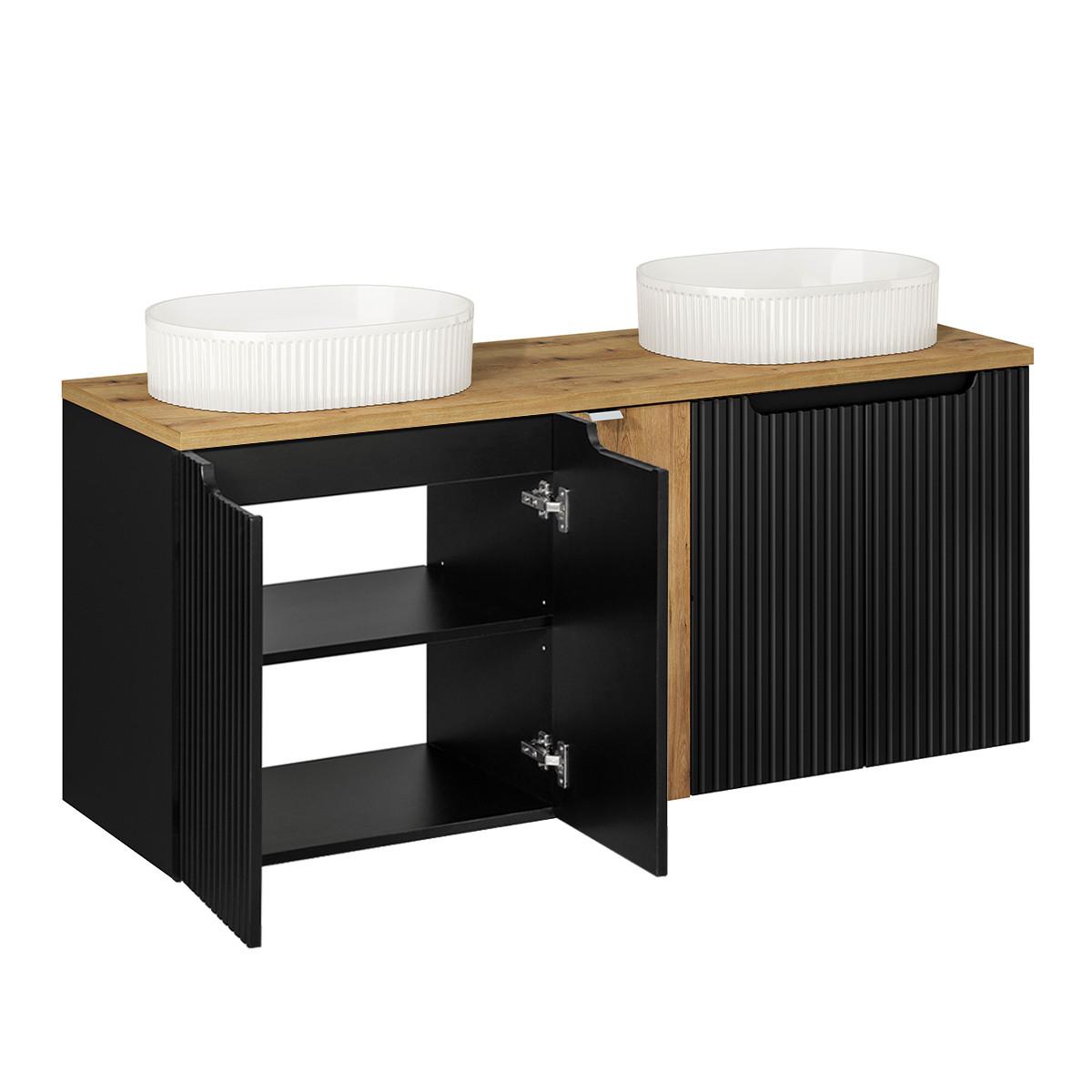 DOPPELWASCHTISCH 140cm Riva Schwarz und Holz - Schwarz, Holzwerkstoff (140/57/40cm) - Petits-meubles