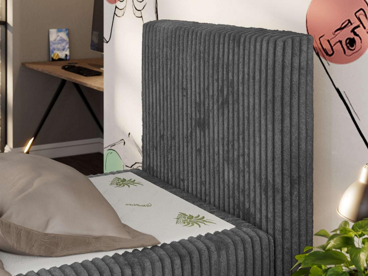 JUGENDBETT TILIO DUO 90/200 - Grau Cord - H4 - Rechts Seite - Grau, Textil (200/90cm) - MKS