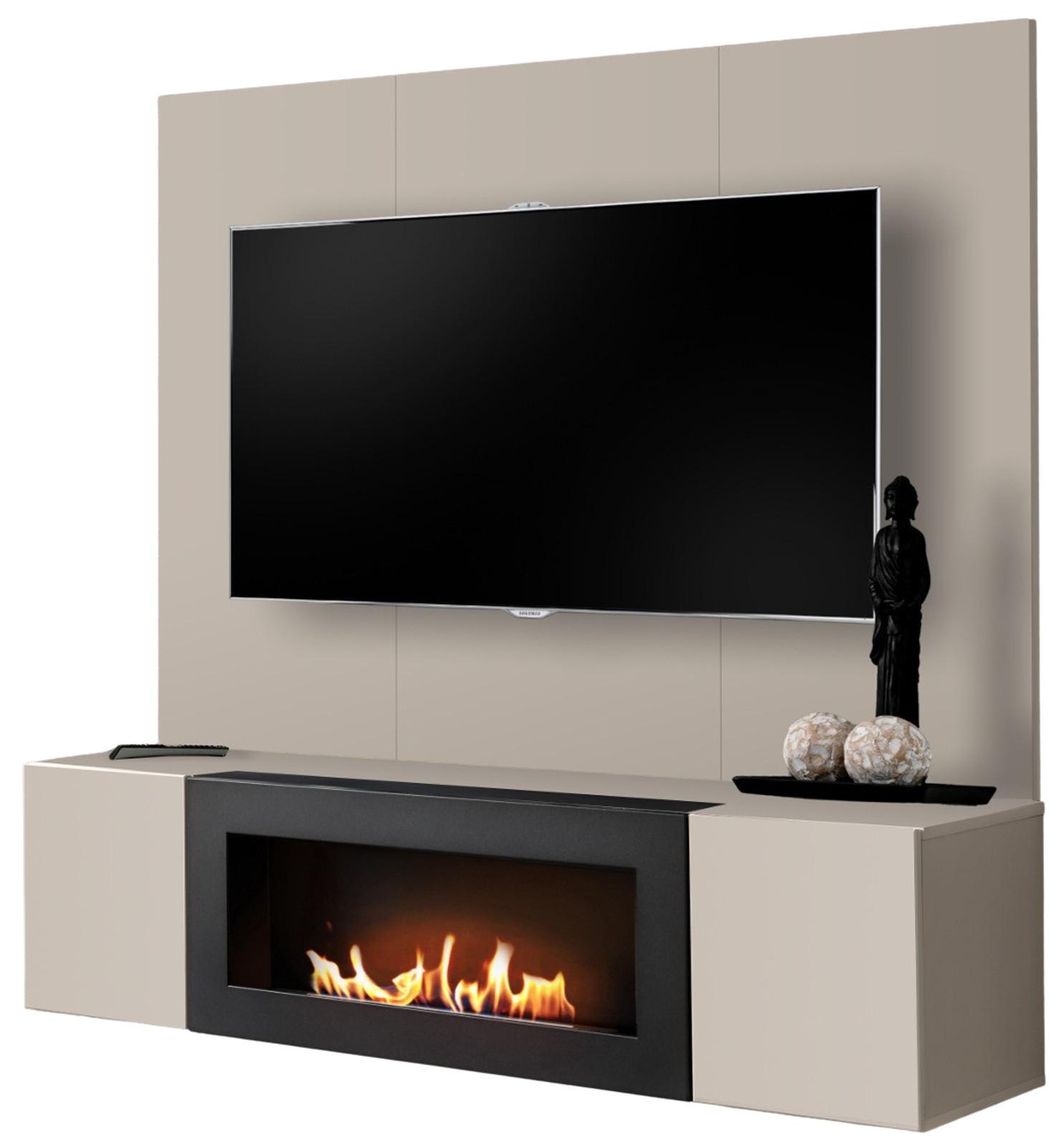TV-LOWBOARD Kaschmir 160 cm hängend, Set inklusive Ethanol Kamin und Wandpaneel - Kaschmir, Holzwerkstoff (160/158/40cm) - Inn.Furn