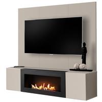 TV-LOWBOARD Kaschmir 160 cm hängend, Set inklusive Ethanol Kamin und Wandpaneel - Kaschmir, Holzwerkstoff (160/158/40cm) - Inn.Furn