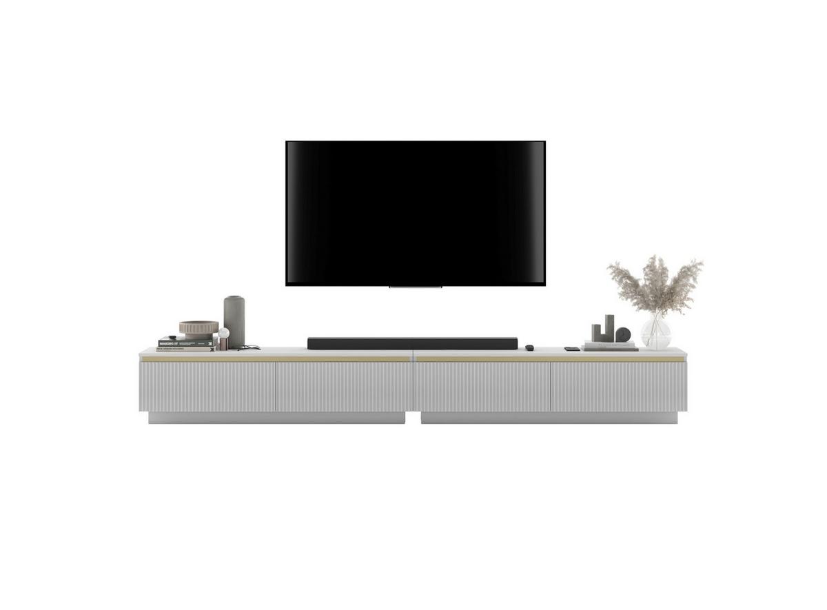 TV-LOWBOARD 2-er Set Selene Weiß matt geriffelte Fronten 140 cm - Weiß, Holzwerkstoff (280/37/35cm) - Meble Lindner