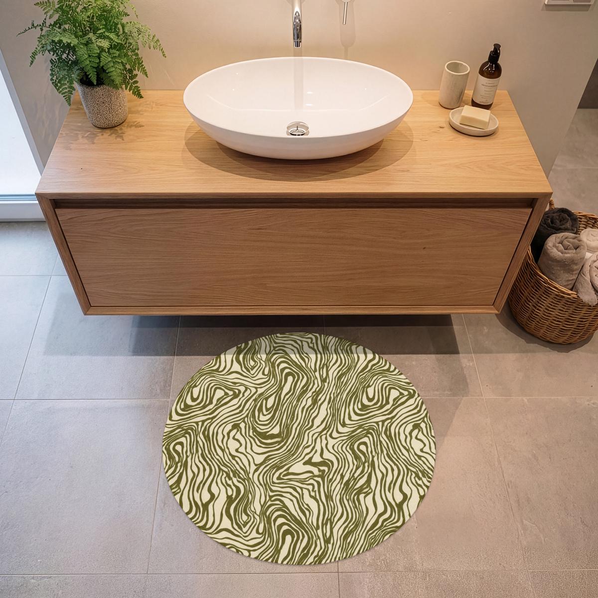 BADEMATTE Abstrakt - Marmor - Grün Badvorleger 70x70 cm - Dunkelgrün, Textil (70/70cm) - OnlyWow