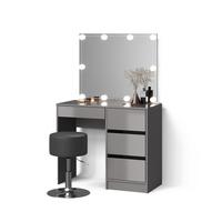 SCHMINKTISCH Imola Grau mit LED Beleuchtung und Hocker - Grau, Holzwerkstoff (90/75/40cm) - Livinity®