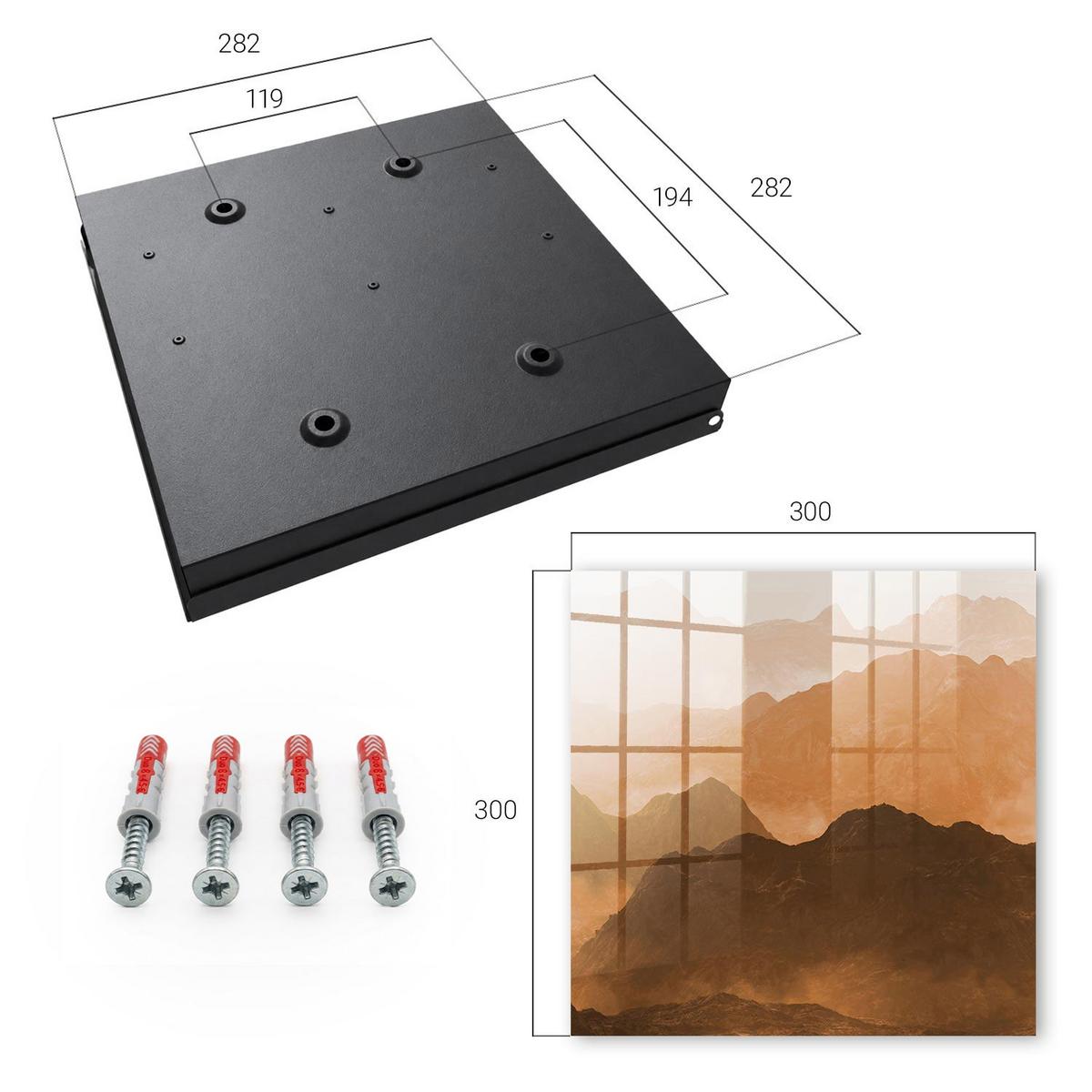 SCHLÜSSELBOX Schwarz 30x30 cm- Türöffnung nach rechts - Bergpanorama - Orange, Metall (30/30/5cm) - TULUP