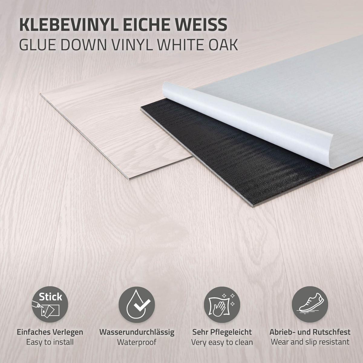 VINYLBODEN selbstklebend 2,23m²/16 Dielen Eiche Weiß - Weiß, Kunststoff (91.5/15.3/0.2cm) - ML-DESIGN
